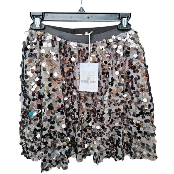 Rachel Parcell Girls 7 Sequin Mini Skirt Sparkly Silver Holiday Elastic Waist - Picture 3 of 16